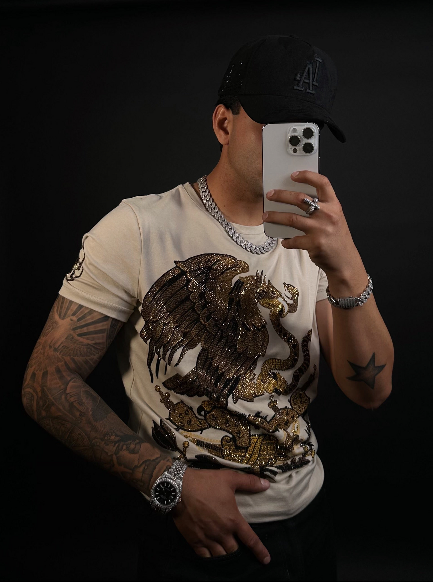 México Rhinestone tee/Beige