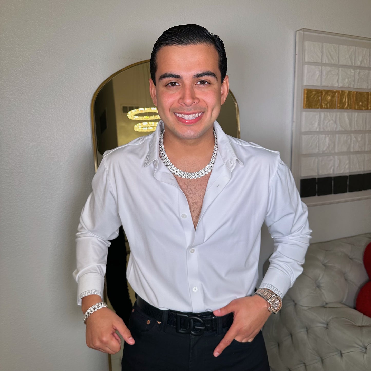 Nery rhinestone shirt/White