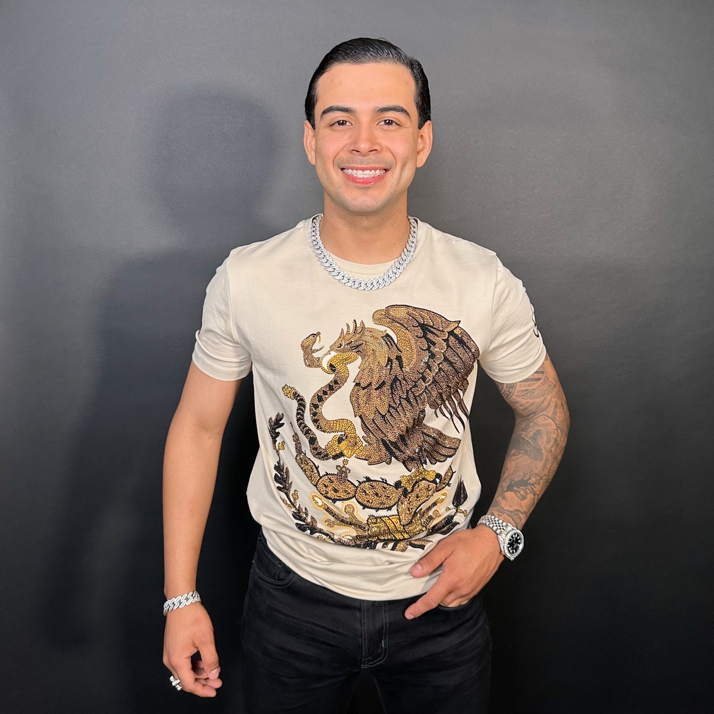 México Rhinestone tee/Beige