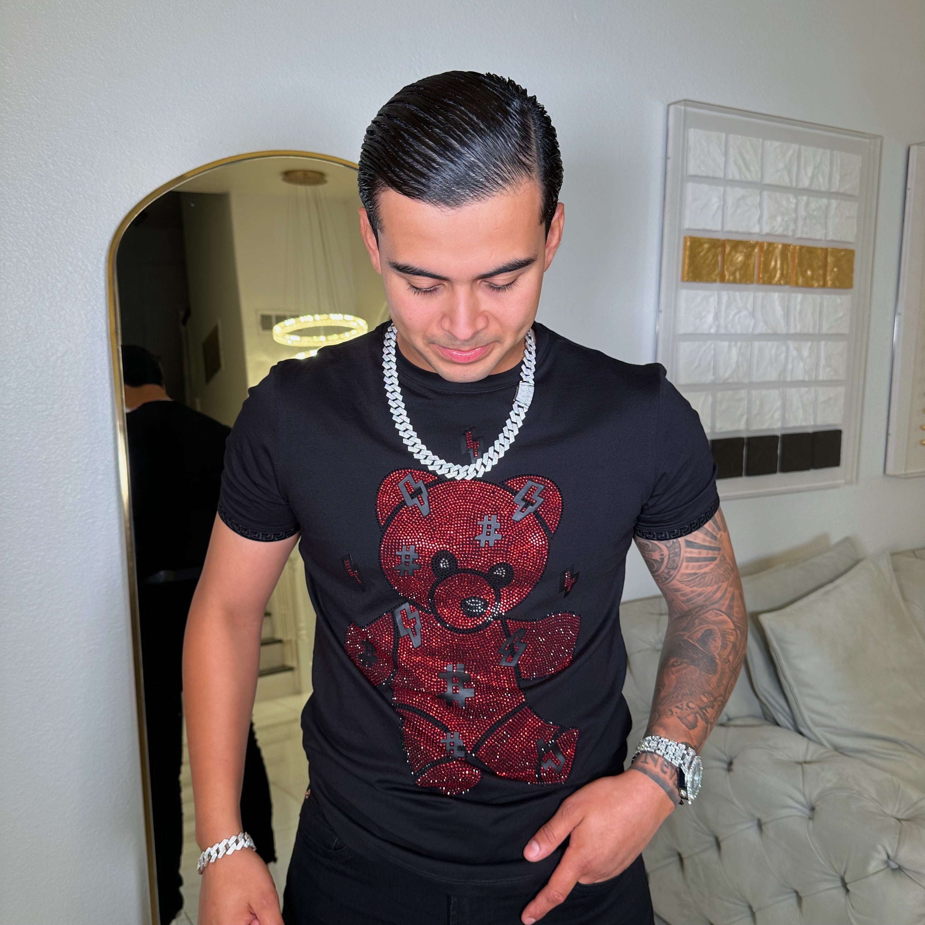 Electric bear rhinestone tee Black/Red