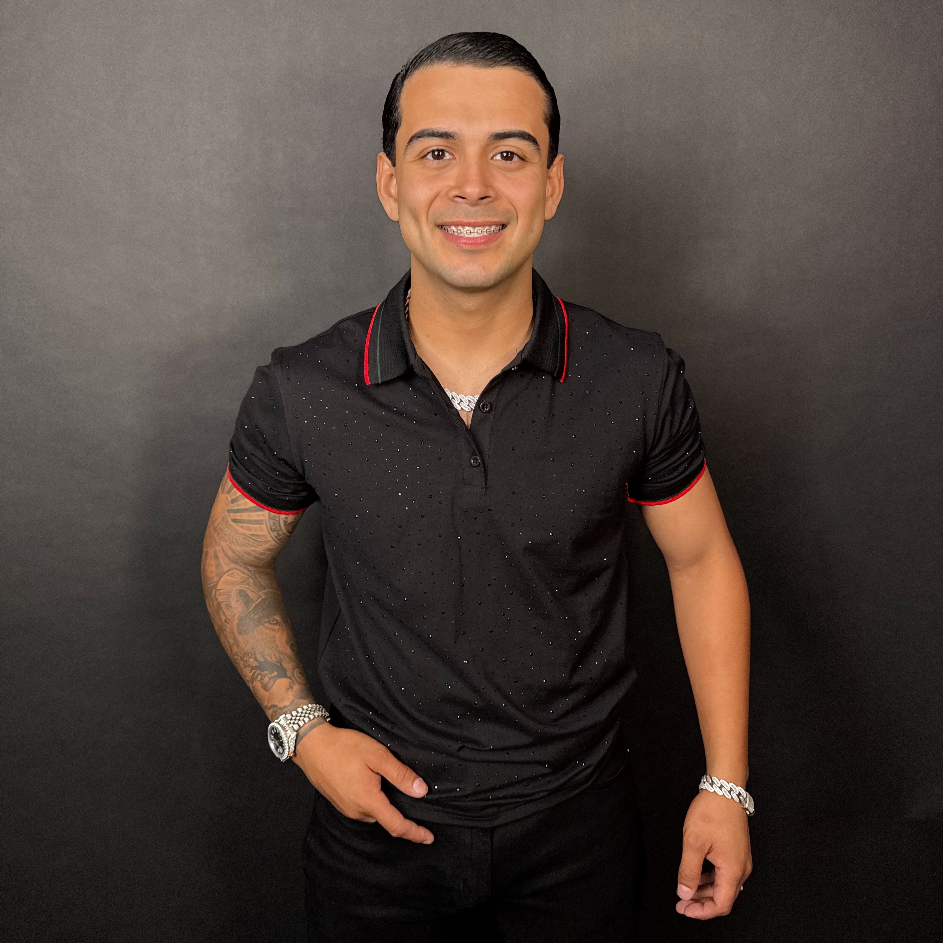 Gus Rhinestone Polo Black