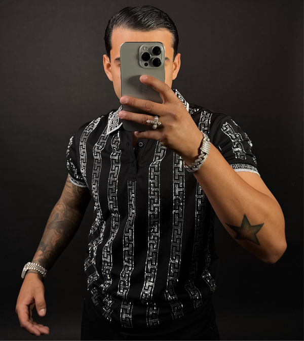 Ciro Rhinestone Polo Black