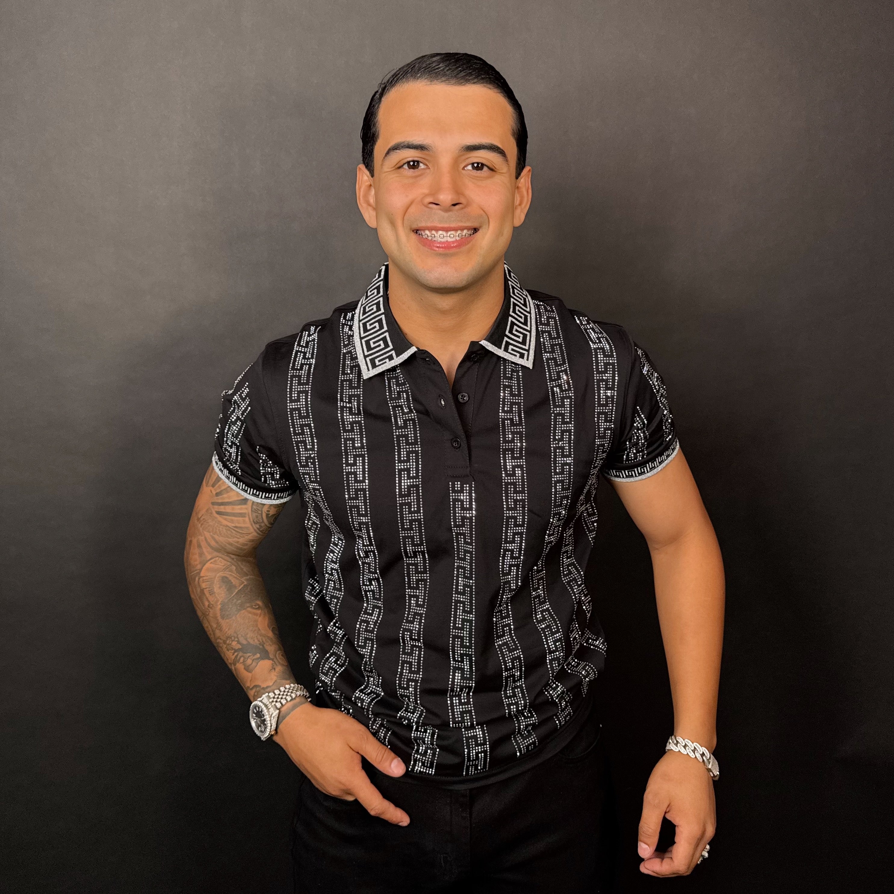 Ciro Rhinestone Polo Black