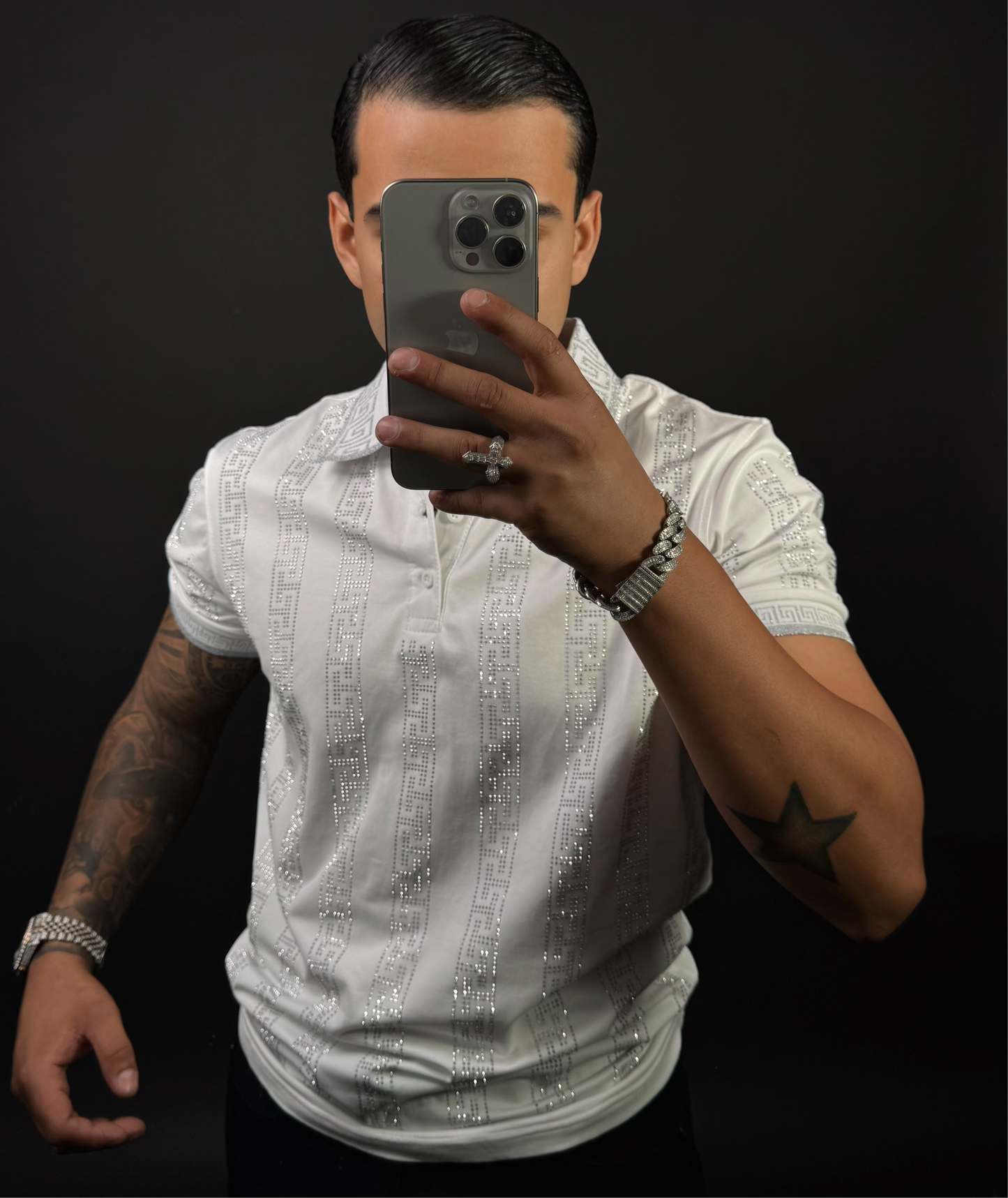 Ciro Rhinestone Polo White