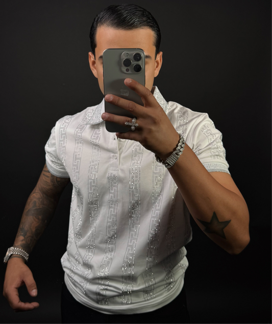 Ciro Rhinestone Polo White